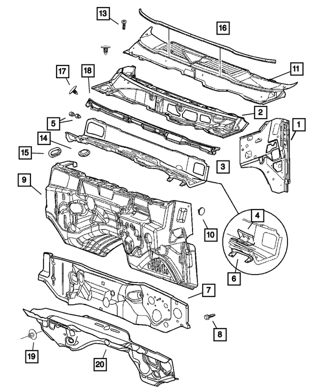 55275679AB - Body Sheet Metal Except Doors: Cowl Side Panel, Left for Mopar Image image