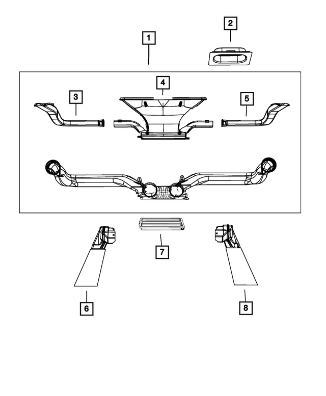 68080789AA - Air Conditioners and Heaters: Center Distribution Duct for Mopar Image