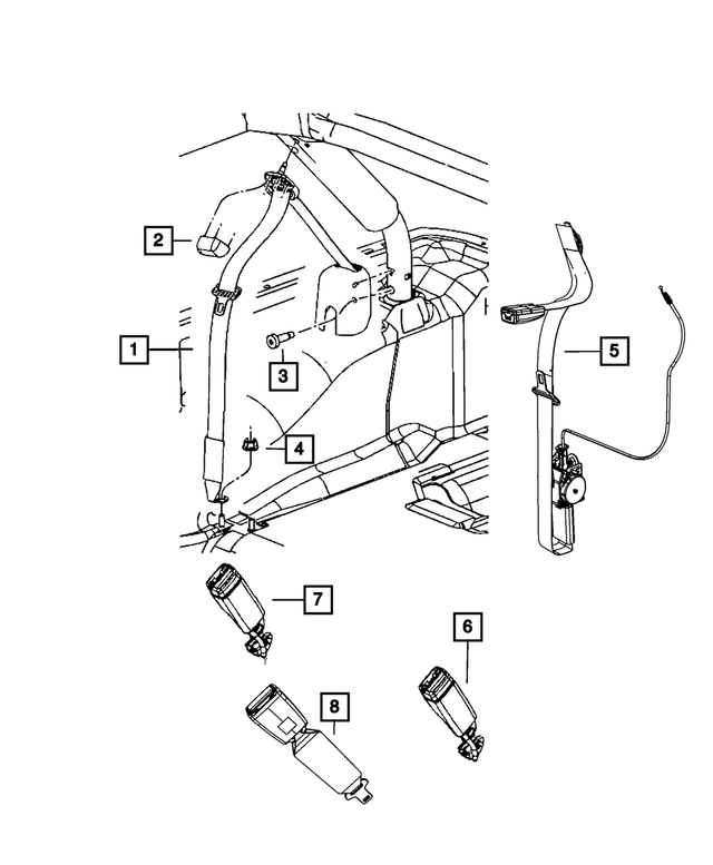 5KP121DVAD - : Rear Outer Seat Belt, Right for Mopar Image