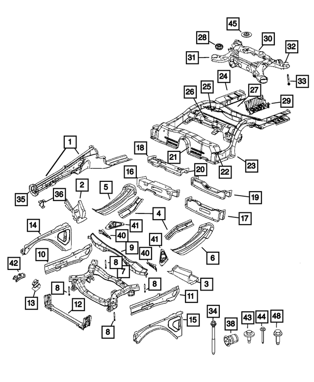 68504489AA - Frame, Bumper and Fascia: Front Side Rail Front Rail, Left for Mopar Image image