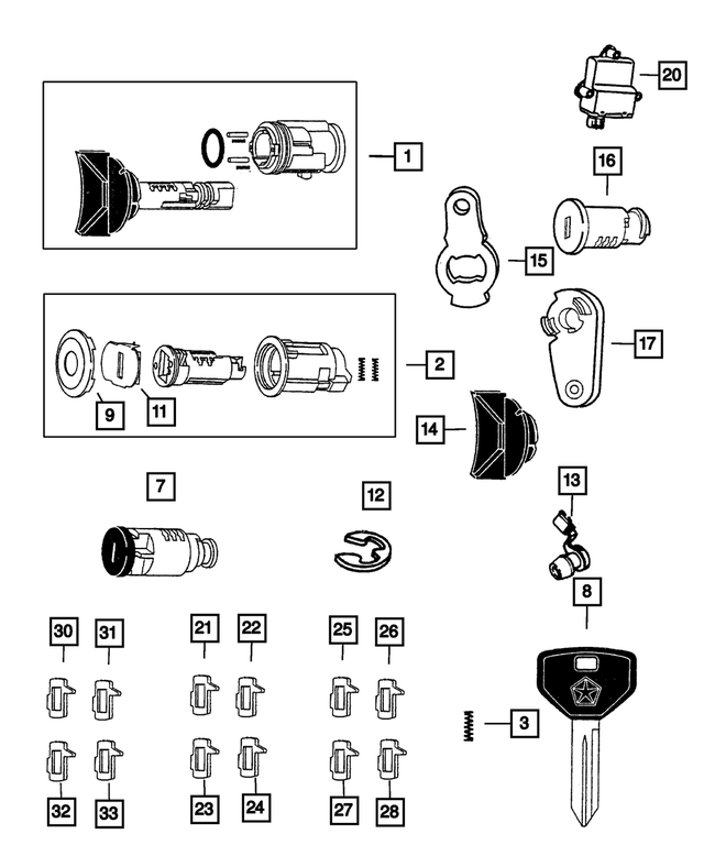 55075824AB - Wiper/Lock Cylinder and Keys: Door Lock Cylinder Lever for Mopar Image