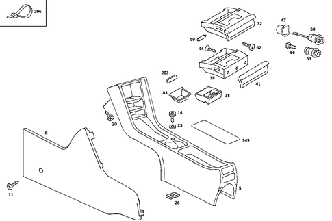 Housing with Tray, Ashtray, and Top Covering for 1986 Mercedes-Benz 560SEC #0