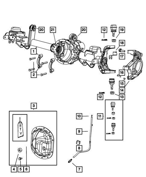 Front Axle;  Housing, Differential and Vent for 2008 Jeep Wrangler #1