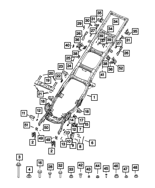 68690849AA - Frame, Bumper and Fascia: Chassis Frame Assembly for Mopar Image