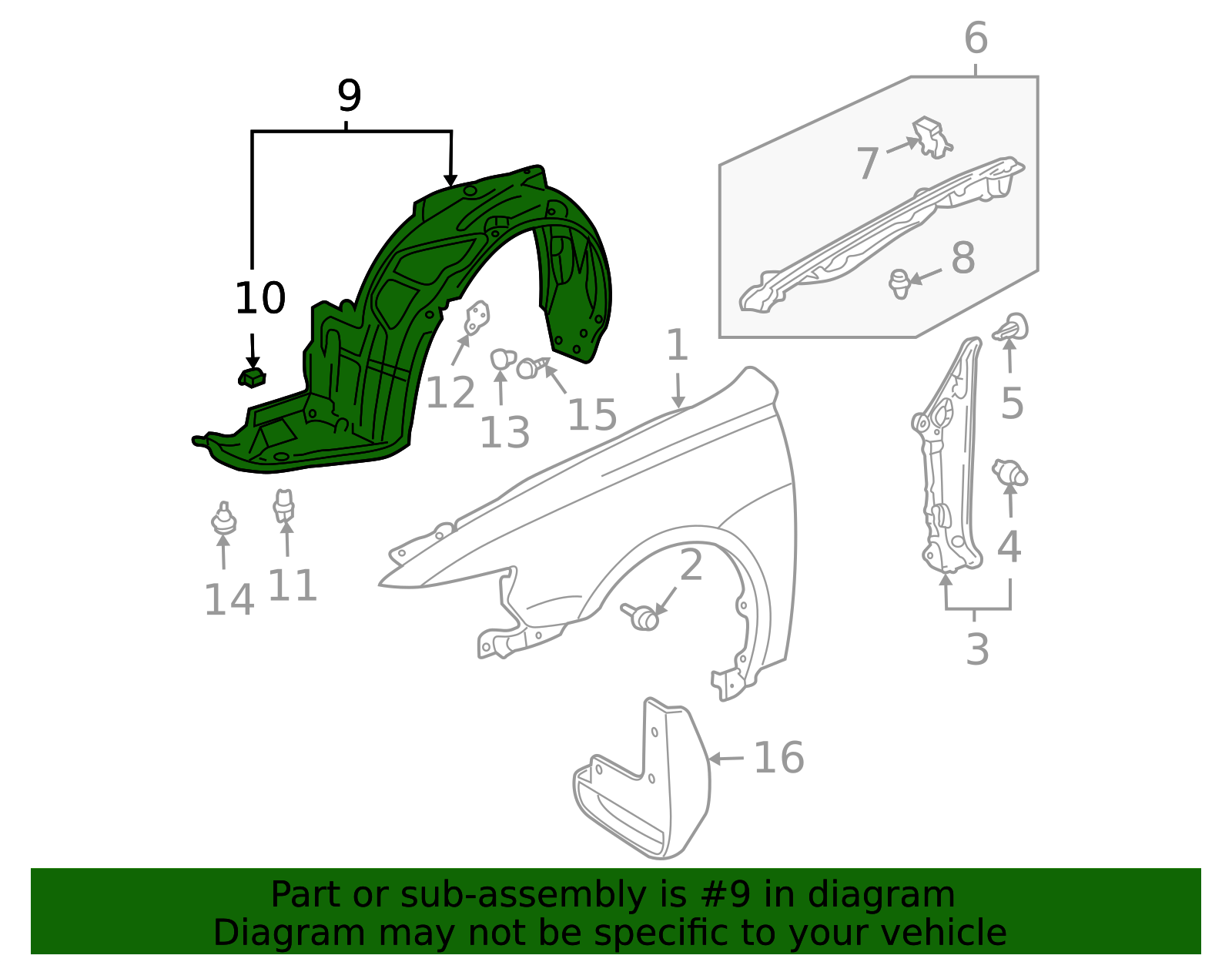 Front Passenger Side Fender Liner W/ Clips – 2004-2005 Acura TSX, Aftermarket AC1249118, 74101SEA000