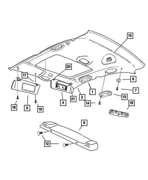 Headliner, Visors, and Rear Shelf Panel for 2003 Chrysler Sebring #0