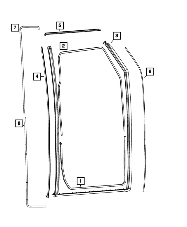 68567933AB - Doors, Door Mirrors and Related Parts: Front Door Body Mounted Weatherstrip for Mopar Image