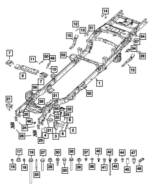 68723833AA - Frame, Bumper and Fascia: Chassis Frame Assembly for Mopar Image image