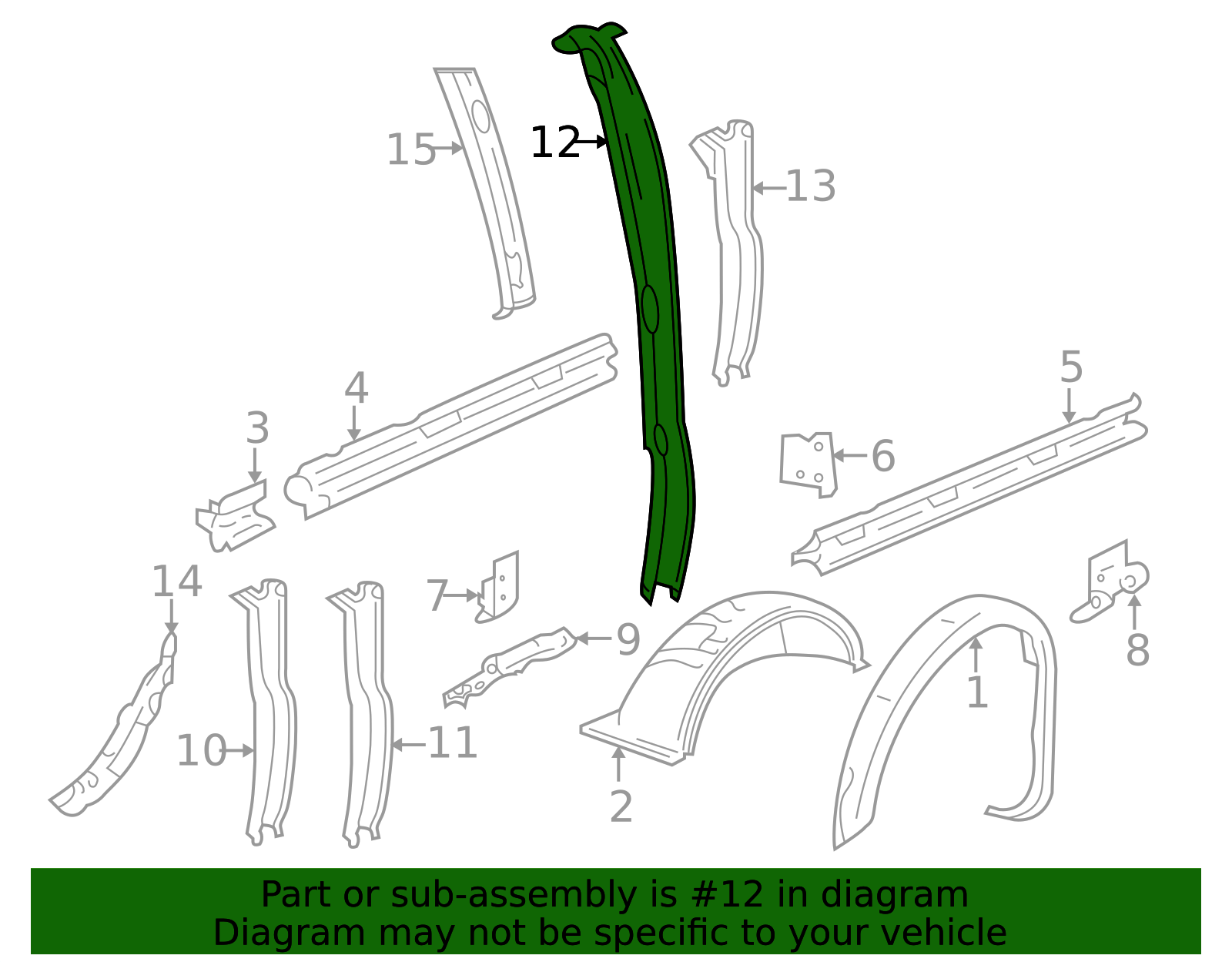 Driver Side Body Side Number 3 Pillar Reinforcement 15283470 GM ...