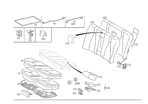 Rear Seat Cushion, Rear Backrest for 2001 Mercedes-Benz S55 AMG #0
