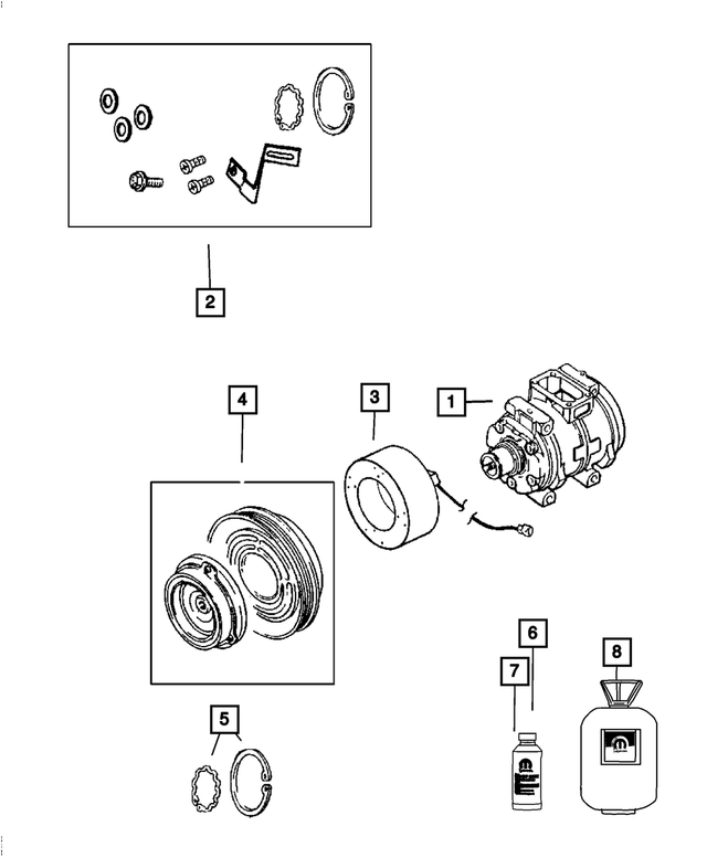 R8021637AD - Air Conditioners and Heaters: Air Conditioning Compressor, Remanufactured for Mopar Image