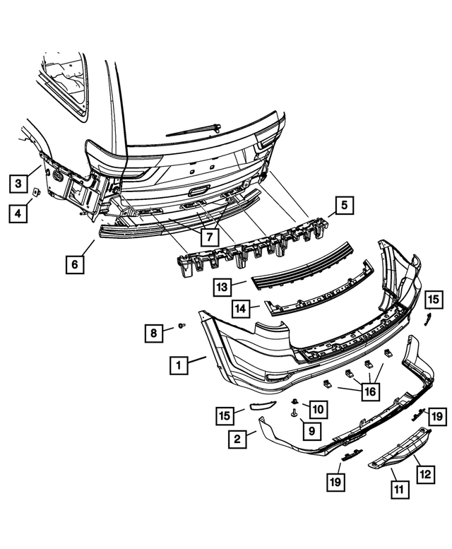 « 5MK08TZZAA – Frame, Bumper and Fascia : Supérieur Arrière Revetement De Pare-chocs pour Mopar Image »