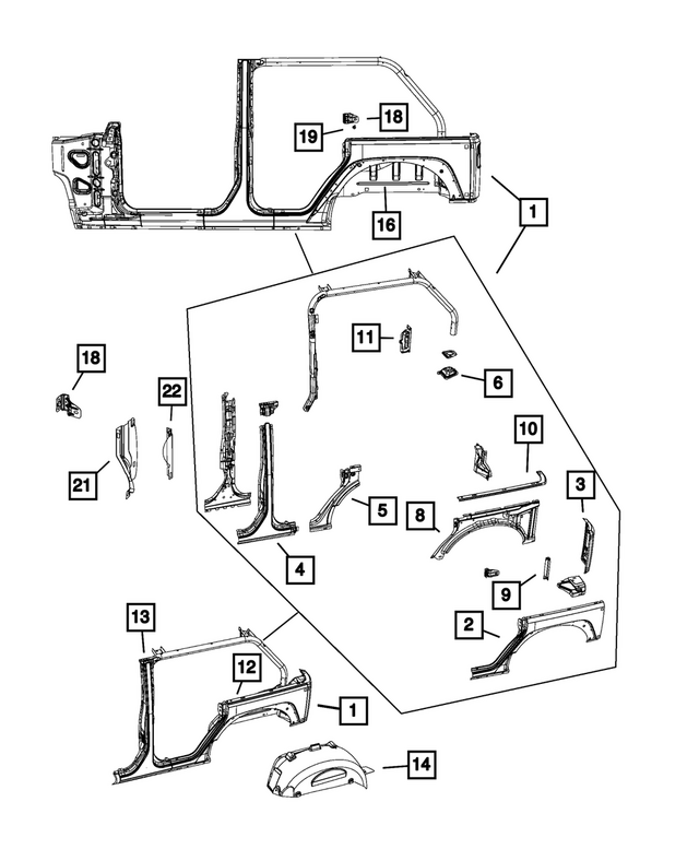 55397100AB - Body Sheet Metal Except Doors: Wheelhouse Bracket, Right, Rear for Mopar Image image