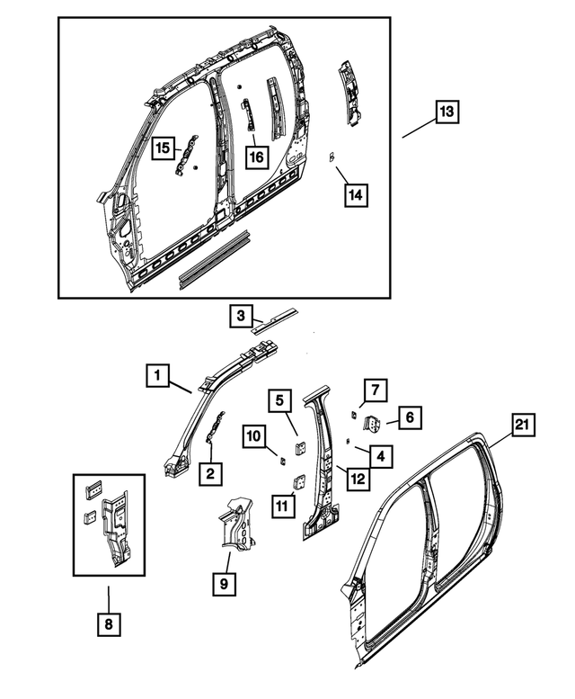 55372468AA - Body Sheet Metal Except Doors: Roof Rail Reinforcement, Right for Mopar Image
