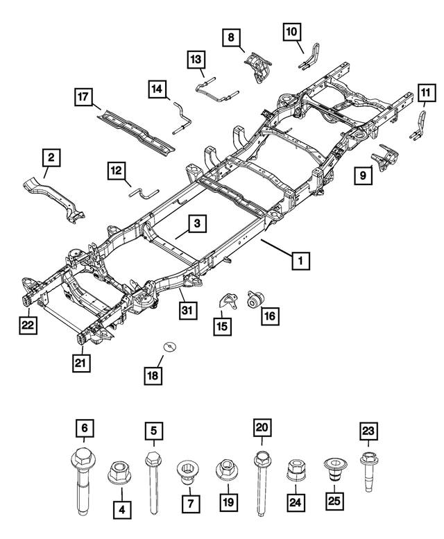 68268078AF - Frame, Bumper and Fascia: Chassis Frame Assembly for Mopar Image
