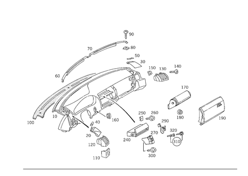 Dashboard, Spectacles Holder and Body Parts for Passenger-Side Airbag for 1993 Mercedes-Benz 600SL #0