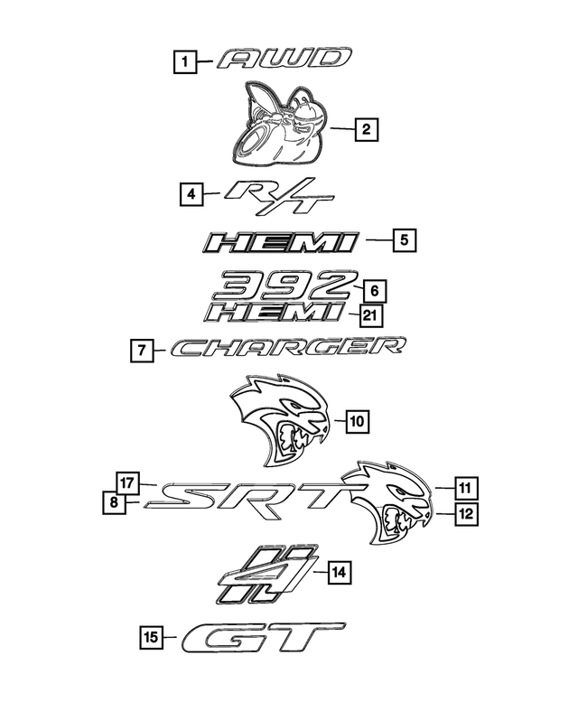 68420593AA - Exterior Ornamentation: Nameplate, Right for Mopar Image