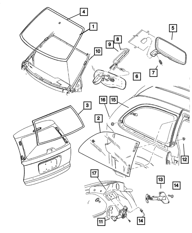 5020711AB - Body Sheet Metal Except Doors: Rear Quarter Glass, Left for Mopar Image