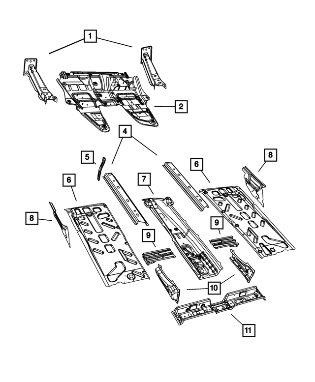68070914AA - Body Sheet Metal Except Doors: Front Floor Pan Rail, Right for Mopar Image