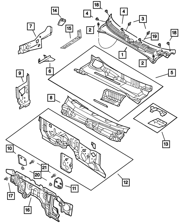 55055986AG - Body Sheet Metal Except Doors: Cowl Panel for Mopar Image