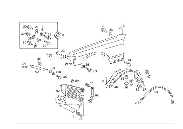 1268813101 - Attachment Parts: Front Fender for Mercedes-Benz: 380SE, 380SEL, 560SEL Image image