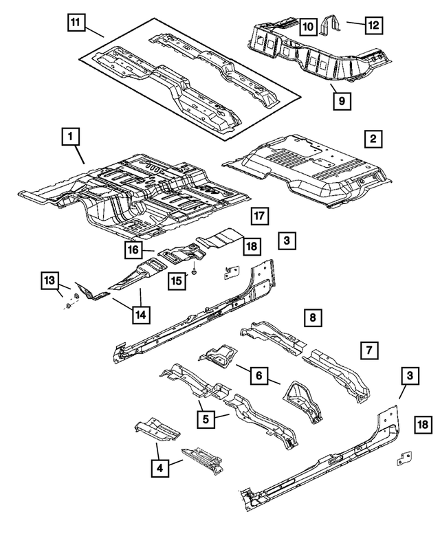 55359577AB - Body Sheet Metal Except Doors: Floor Pan Crossmember, Left for Mopar Image
