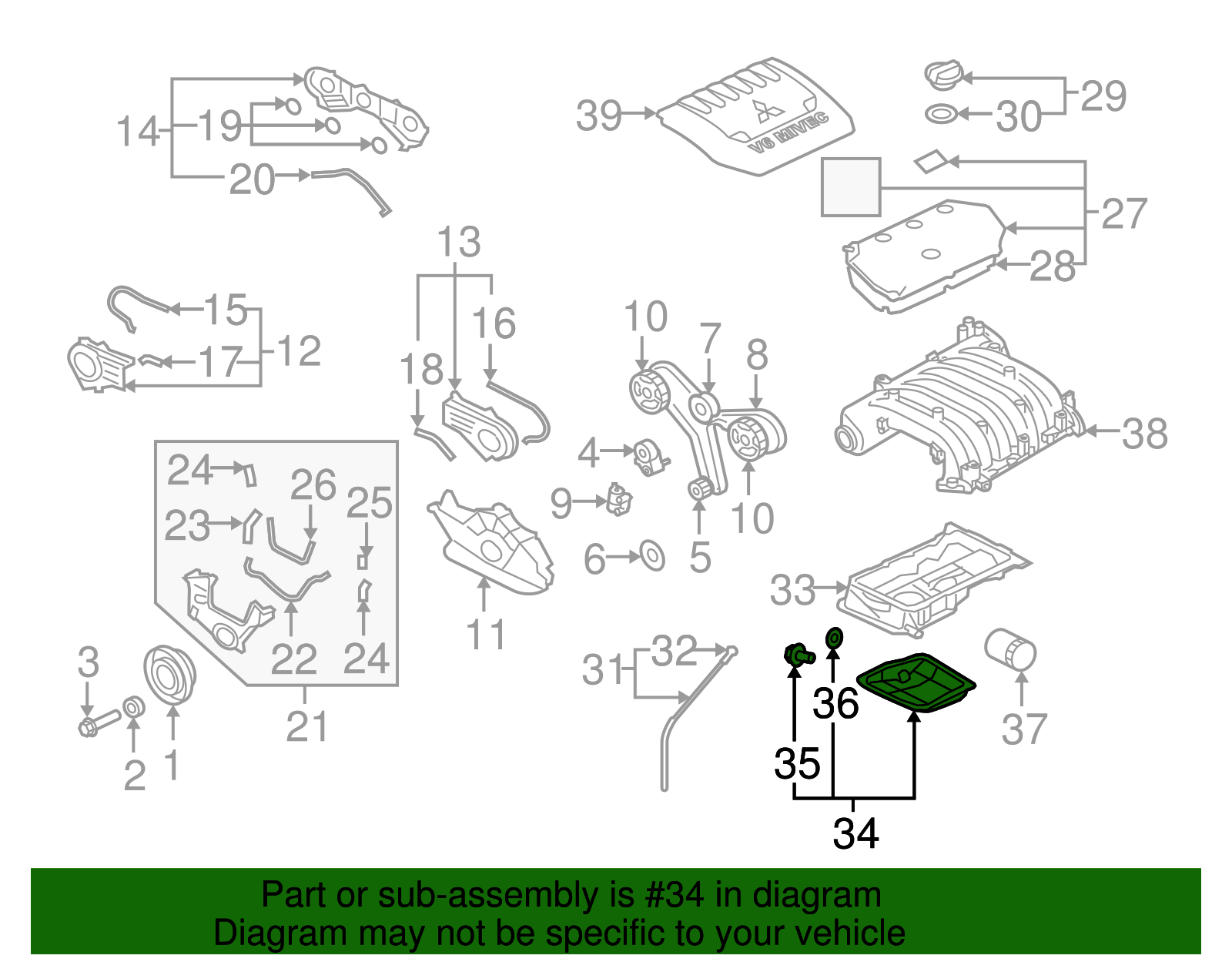 Lower Oil Pan For Mitsubishi Outlander 2.4L 2003-2006 (AWD, 5 Bolts) - Steel