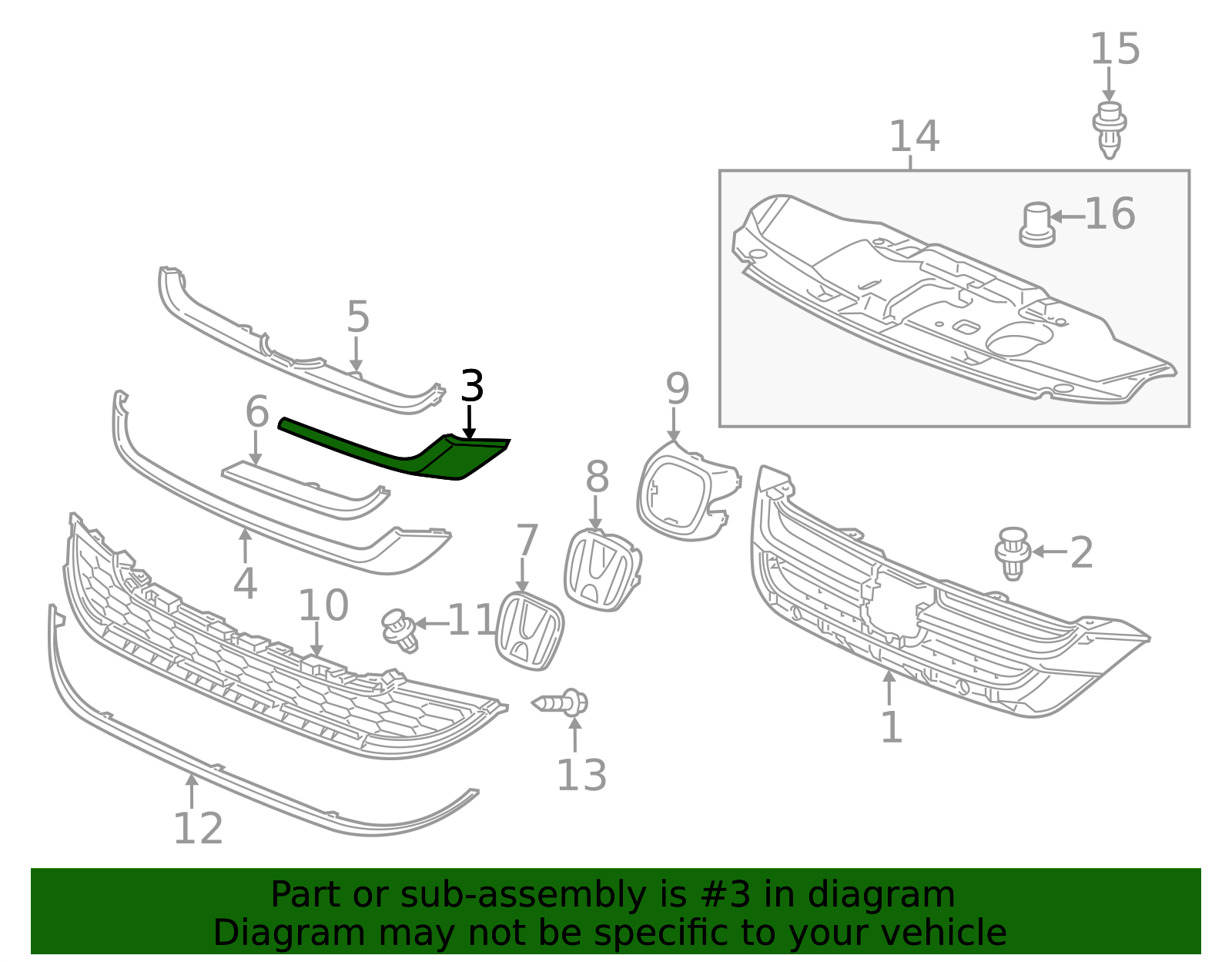 21sv75 Color 71175-SXS-A01 - 2010-2011 Honda CR-V - Molding B L Front Grille (Upper ...