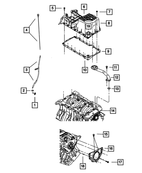 Engine Oiling, Oil Pan and Indicator (Dipstick) for 2010 Dodge Nitro #0