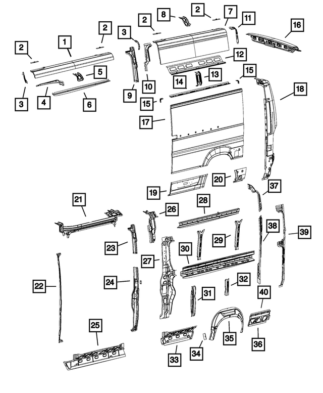 68118827AA - Body Sheet Metal Except Doors: Roof Rail Reinforcement for Mopar Image