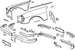 1108880021 - : Trim Bar for Mercedes-Benz: 190B, 190C, 190DB, 190DC, 220b, 220Sb, 250S, 250SE Image