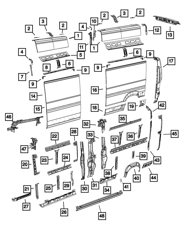 68167464AA - Body Sheet Metal Except Doors: Body Side Aperture Outer Panel, Right &amp; Left for Ram: ProMaster 3500 Image