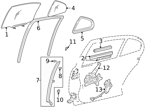 Glass - Rear Door for 2001 Lexus IS300 #0