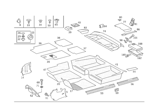 Front Panel Pillar Panelling, Lining on Floor, Hat Tray and First Aid Box for 1993 Mercedes-Benz 400E #0