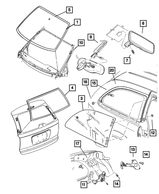 5020711AB - Body Sheet Metal Except Doors: Rear Quarter Glass, Left, Power for Mopar Image