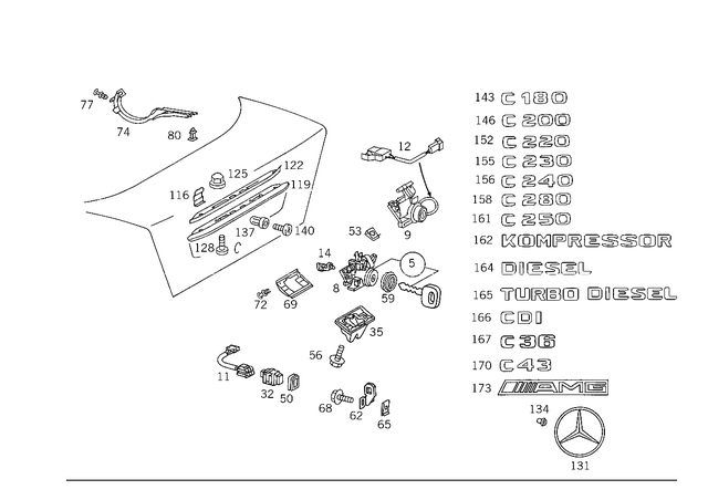 2107500291 - Trunk Lid: Lock Cylinder for Mercedes-Benz: C220, C230, E420, E430 Image image
