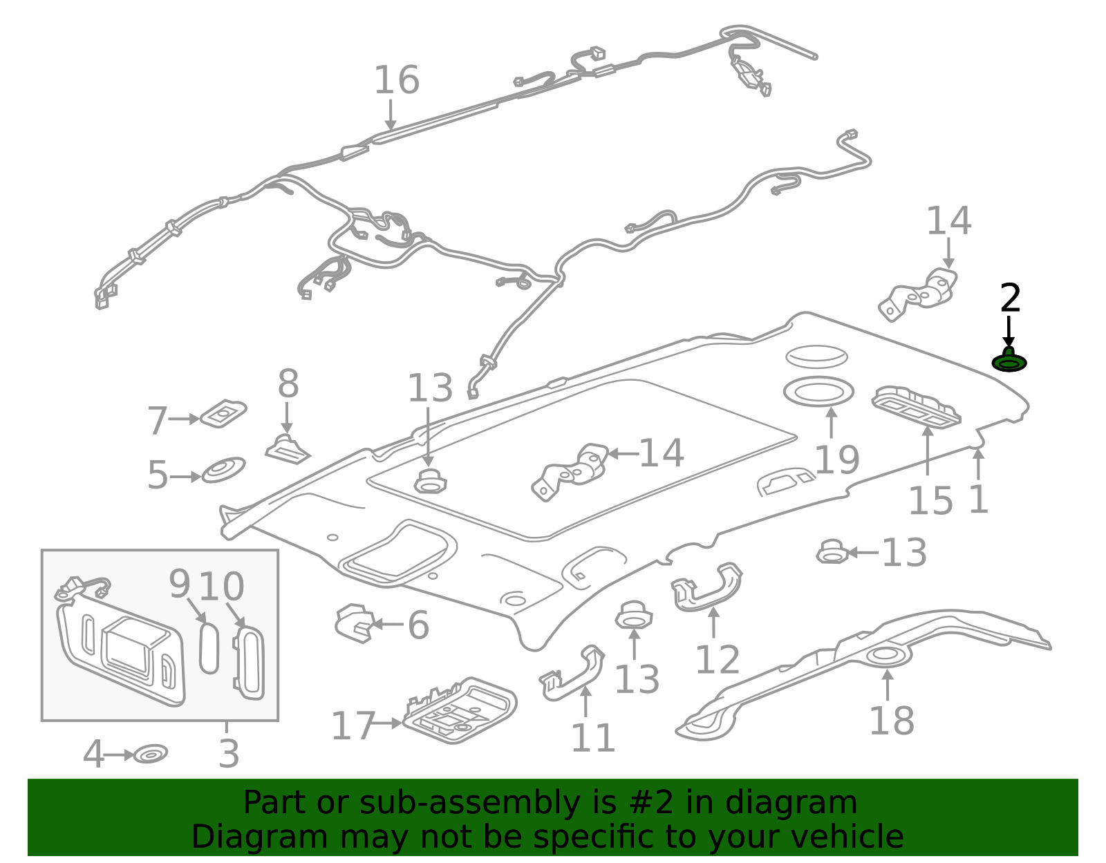 2018-2024 Chevrolet Headliner Retainer 23218762 GM | GMPartsDirect.com