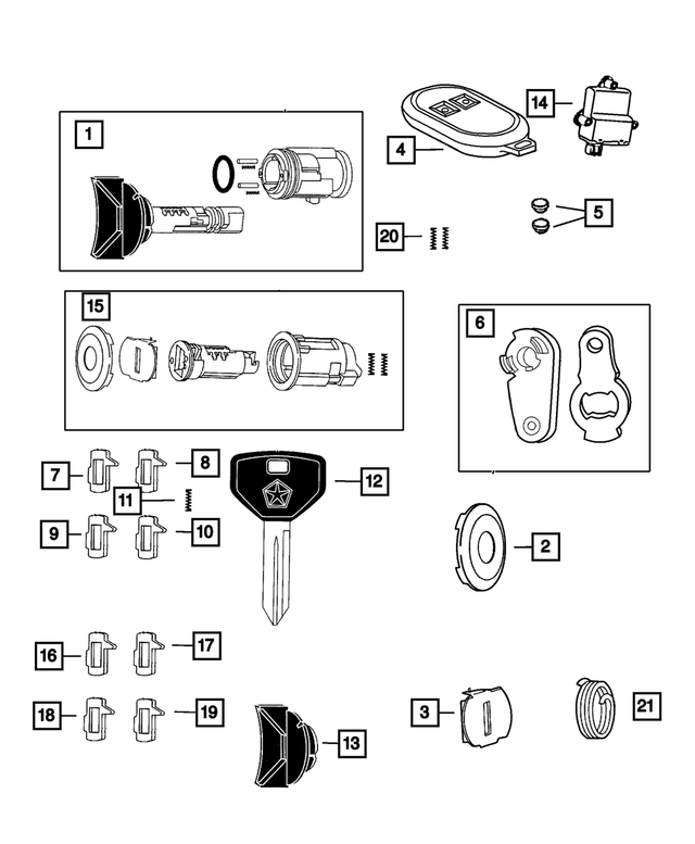 4778149 - Wiper/Lock Cylinder and Keys: Door Lock Cylinder Cap for Mopar Image