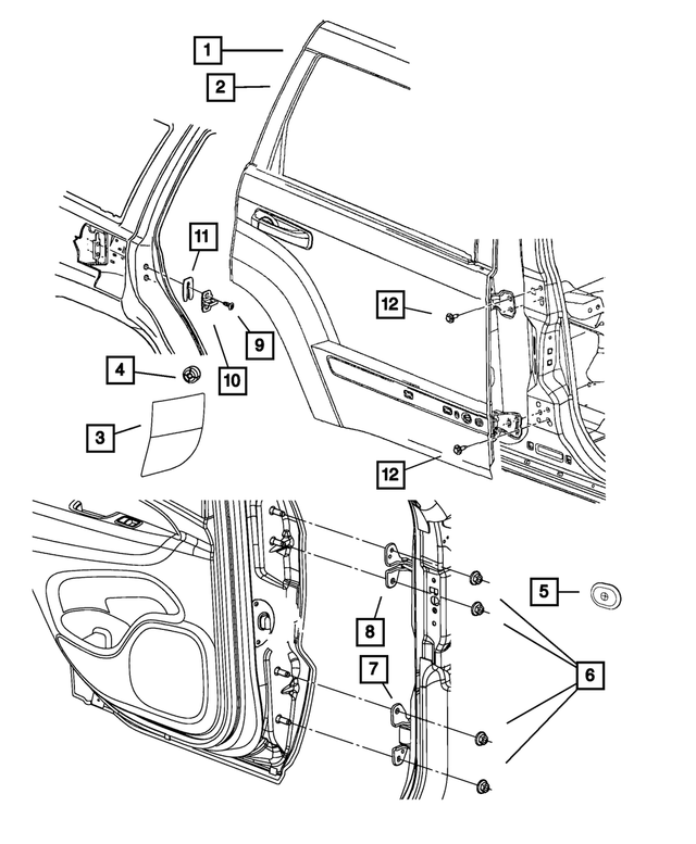 68258515AD - Doors, Door Mirrors and Related Parts: Rear Door Outer Repair Panel, Left for Mopar Image