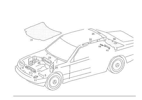 Insulation in Engine Compartment, on Roof Rail and Rear End Pillar for 1988 Mercedes-Benz 300E #2