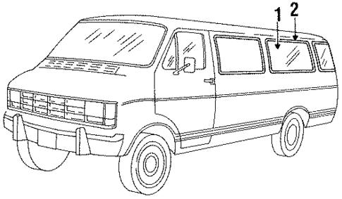 Glass - Side Panel for 1992 Dodge B250 #1