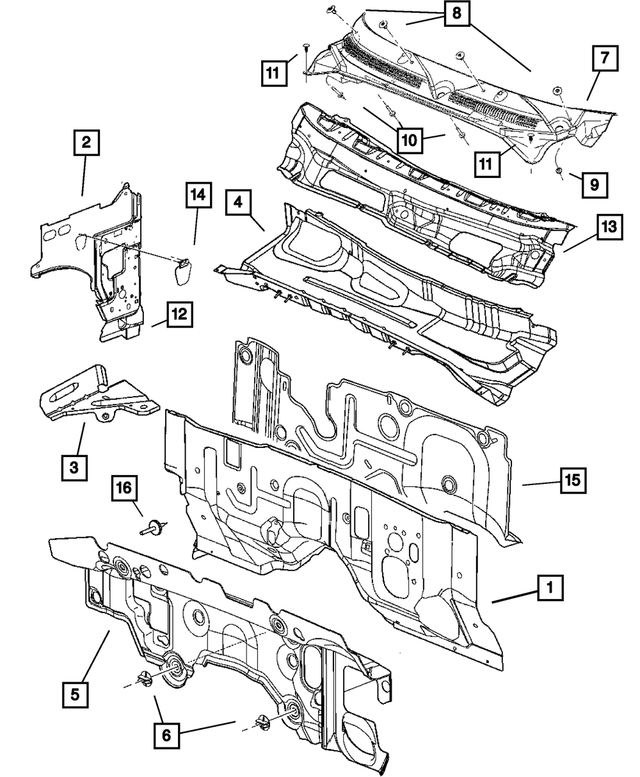 55359657AA - Body Sheet Metal Except Doors: Plenum Panel, Left for Mopar Image