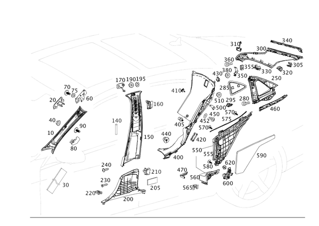 2226900225 - Covering and Lining: Trim, a-Pillar for Mercedes-Benz: Maybach S550, Maybach S560, Maybach S600, Maybach S650, S450, S550, S550e, S560, S600, S63 AMG, S65 AMG Image image