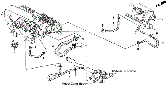 Water Hose ('96-'97 SI 5 Spd) for 1997 Honda Civic del Sol #0