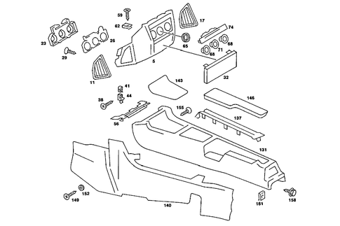 Housing Below Instrument Panel, and Housing with Tray for 1988 Mercedes-Benz 190 E #1