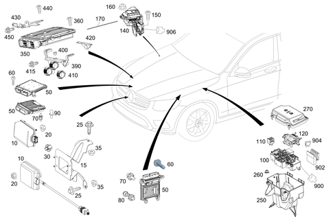 Control Units, Fuse Boxes and Relays in Engine Compartment for 2020 Mercedes-Benz GLC63 AMG S #0