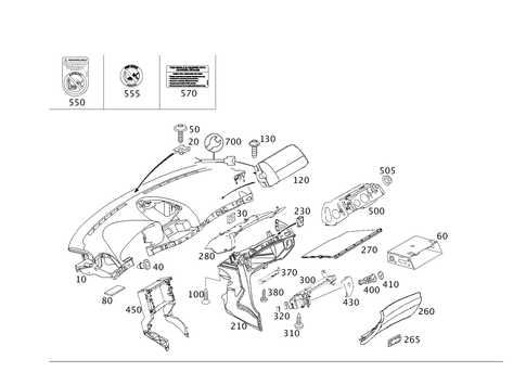 Instrument Panel and Gloves Compartment Box with Passenger Air Bag for 1995 Mercedes-Benz E320 #0