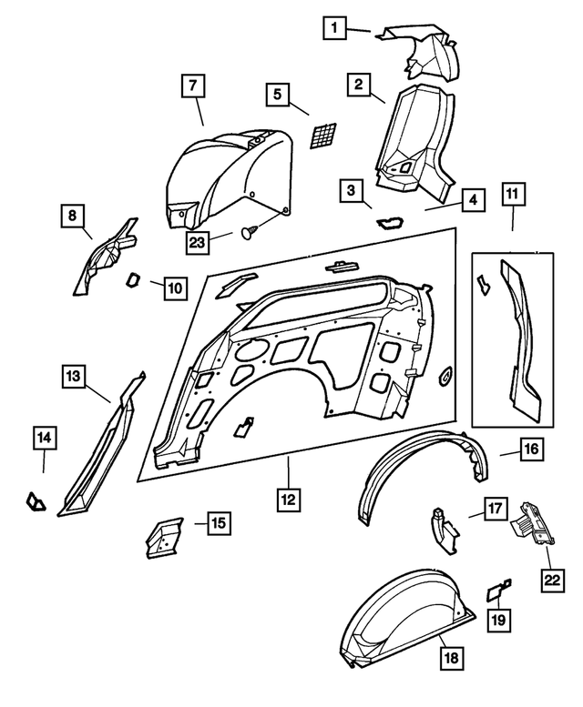 5005513AB - Body Sheet Metal Except Doors: Quarter Panel Exhauster, Left for Mopar Image