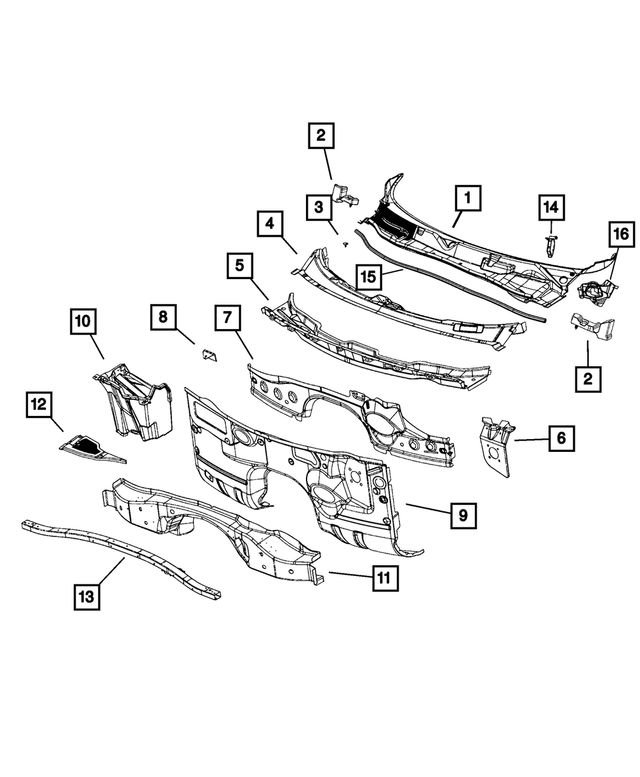 68058045AB - Body Sheet Metal Except Doors: Cowl Plenum Lower Panel for Chrysler: 300 | Dodge: Challenger, Charger, Magnum Image