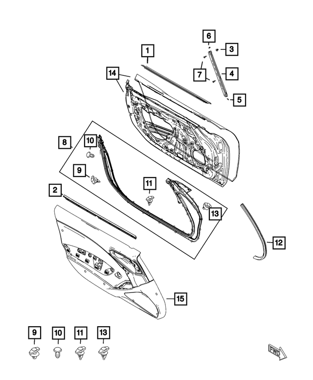 68465855AA - Doors, Door Mirrors and Related Parts: Front Door Belt Molding, Right for Mopar Image